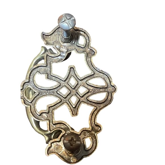 2 Antique Brass Drawer Pulls Queen Anne Intricate Design Screws 3.5" x 2.5" - Picture 3 of 5